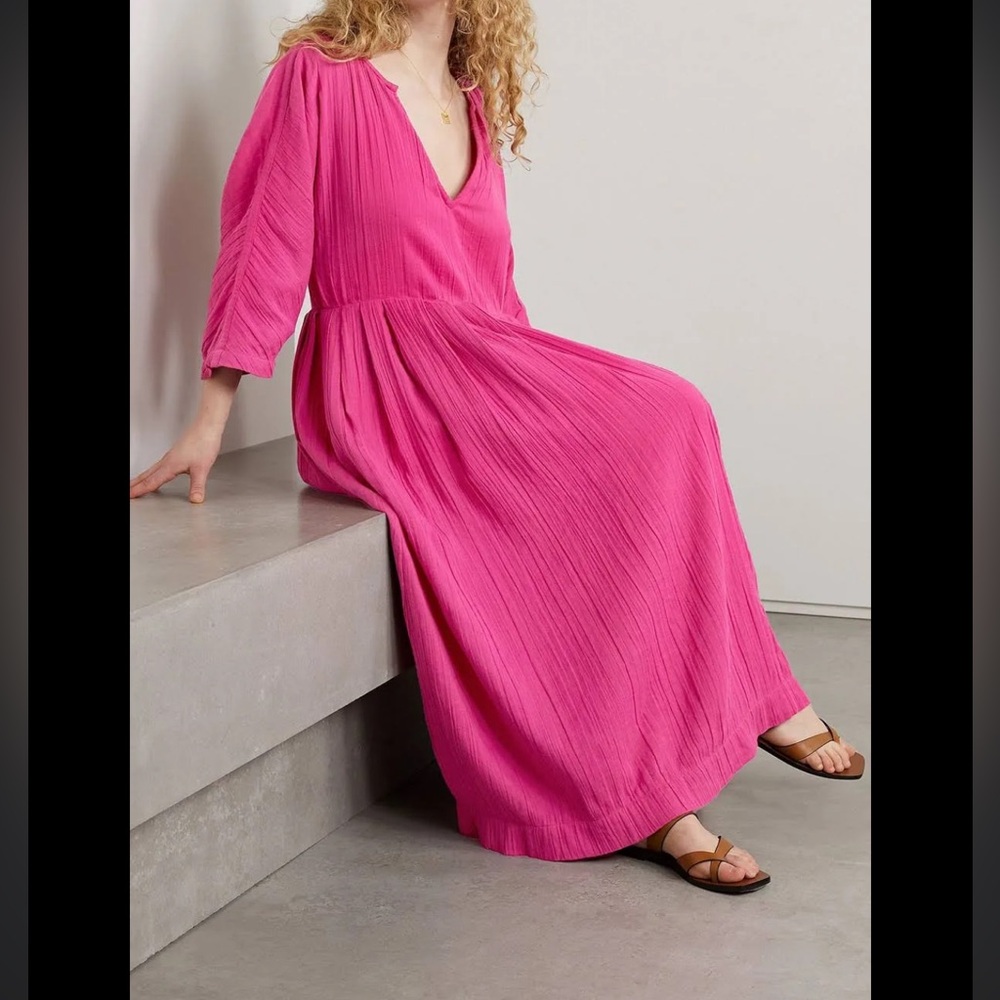 NWT Mara Hoffman Chloe pleated cotton-gauze oversized midi dress  XXS-M and XS-L